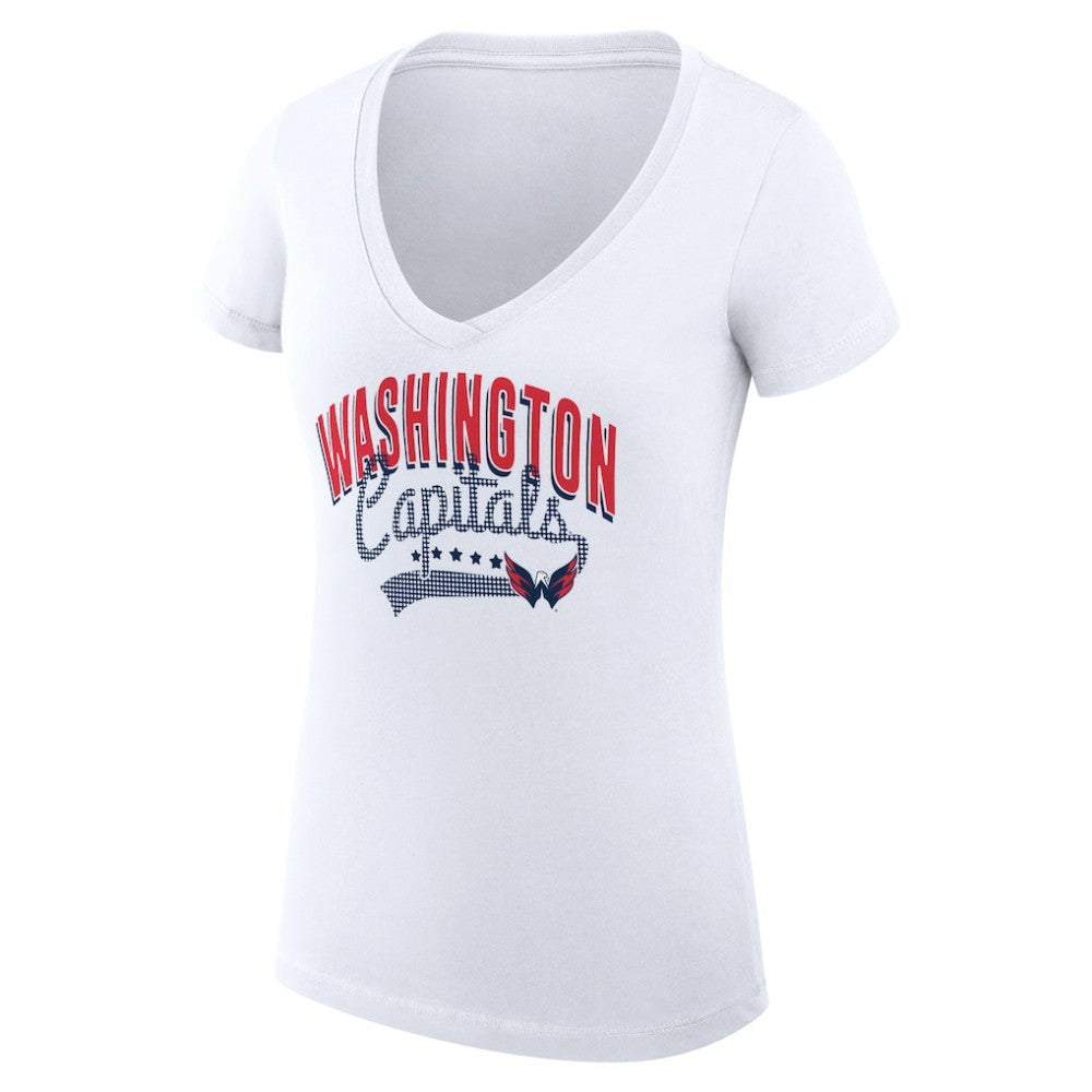 Washington Capitals G-III 4Her by Carl Banks Women's Super-Slim Fit Lightweight Filigree Logo V-Neck T-Shirt – White T-shirts