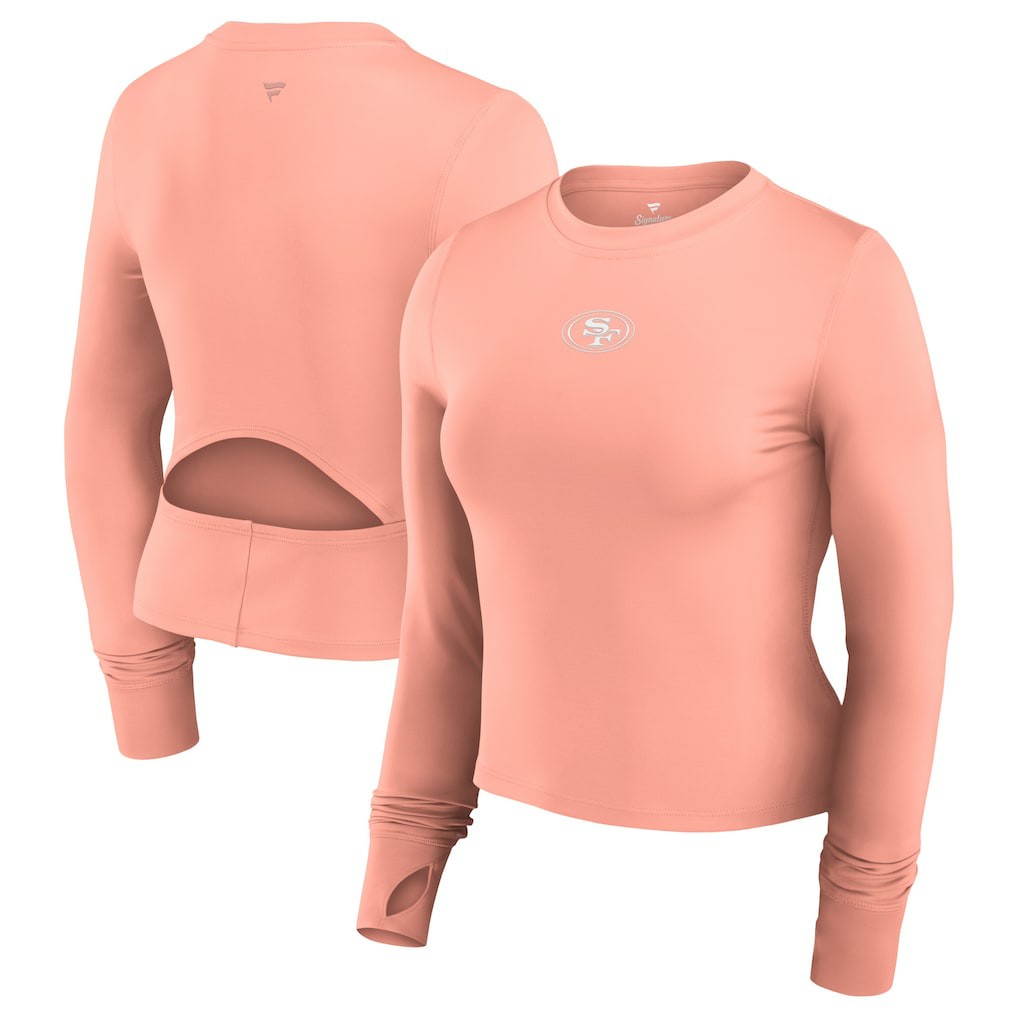 San Francisco 49ers Women's Studio Fitted Long Sleeve Gym Top - Coral discount
