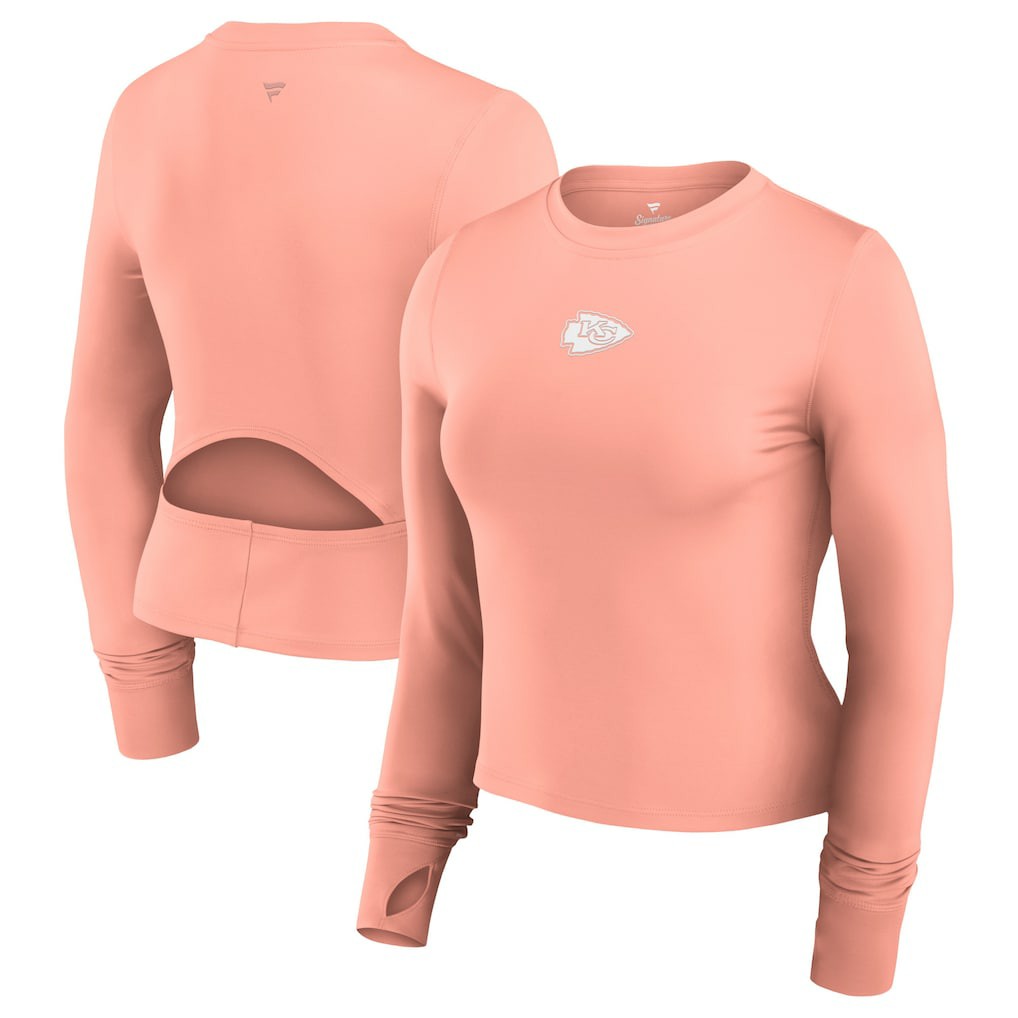 Kansas City Chiefs Women's Studio Fitted Long Sleeve Gym Top - Coral cheap