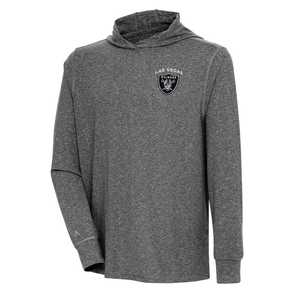 Las Vegas Raiders Antigua Saga Long Sleeve Hoodie T-Shirt - Heather Black on sale