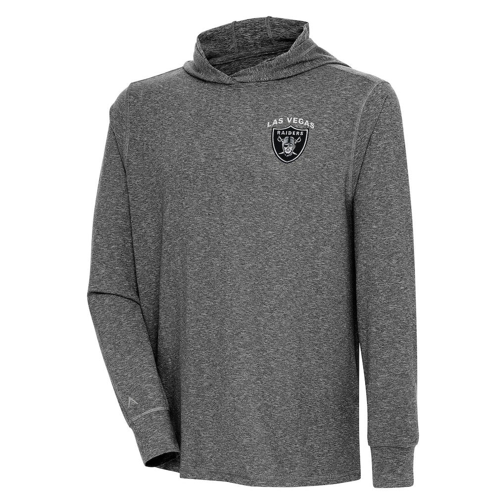 Las Vegas Raiders Antigua Saga Long Sleeve Hoodie T-Shirt - Heather Black on sale