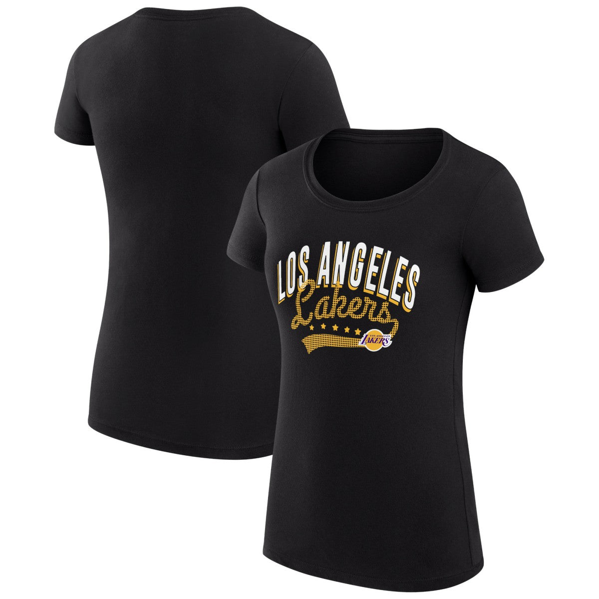 Los Angeles Lakers G-III 4Her by Carl Banks Women's Super-Slim Fit Lightweight Filigree Logo T-Shirt - Black shop