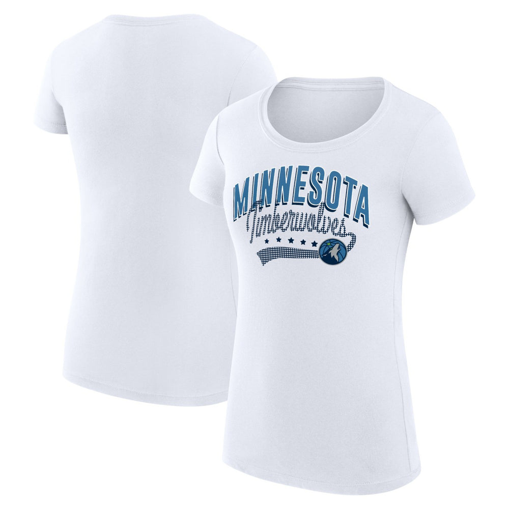 Minnesota Timberwolves G-III 4Her by Carl Banks Women's Super-Slim Fit Lightweight Filigree Logo T-Shirt - White for sale