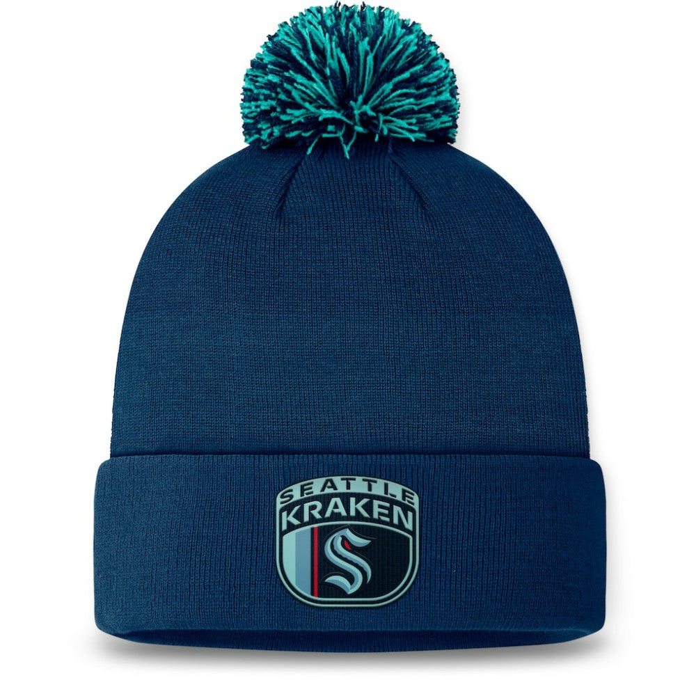 Seattle Kraken Fanatics 2024 NHL Draft Cuffed Knit Hat with Pom - Deep Sea Blue Hats