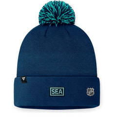 Seattle Kraken Fanatics 2024 NHL Draft Cuffed Knit Hat with Pom - Deep Sea Blue Hats