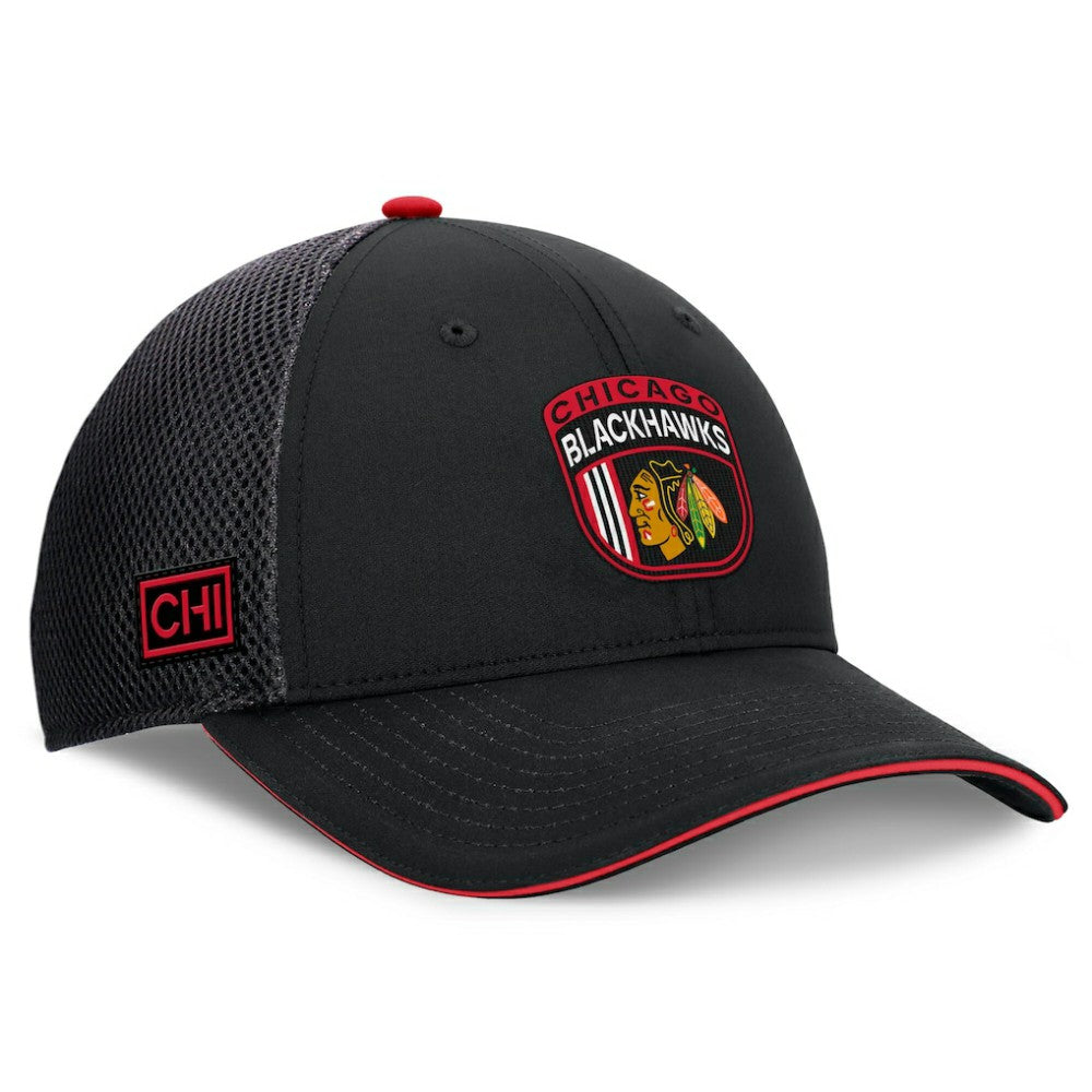 Chicago Blackhawks Fanatics 2024 NHL Draft On Stage Trucker Adjustable Hat - Black Hats
