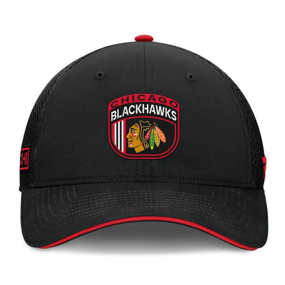 Chicago Blackhawks Fanatics 2024 NHL Draft On Stage Trucker Adjustable Hat - Black Hats