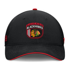 Chicago Blackhawks Fanatics 2024 NHL Draft On Stage Trucker Adjustable Hat - Black Hats