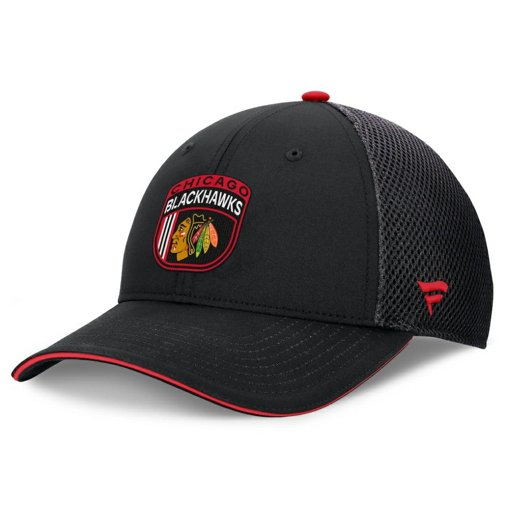 Chicago Blackhawks Fanatics 2024 NHL Draft On Stage Trucker Adjustable Hat - Black Hats