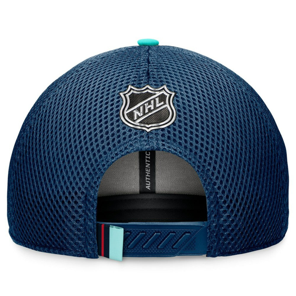 Seattle Kraken Fanatics 2024 NHL Draft On Stage Trucker Adjustable Hat - Deep Sea Blue Hats