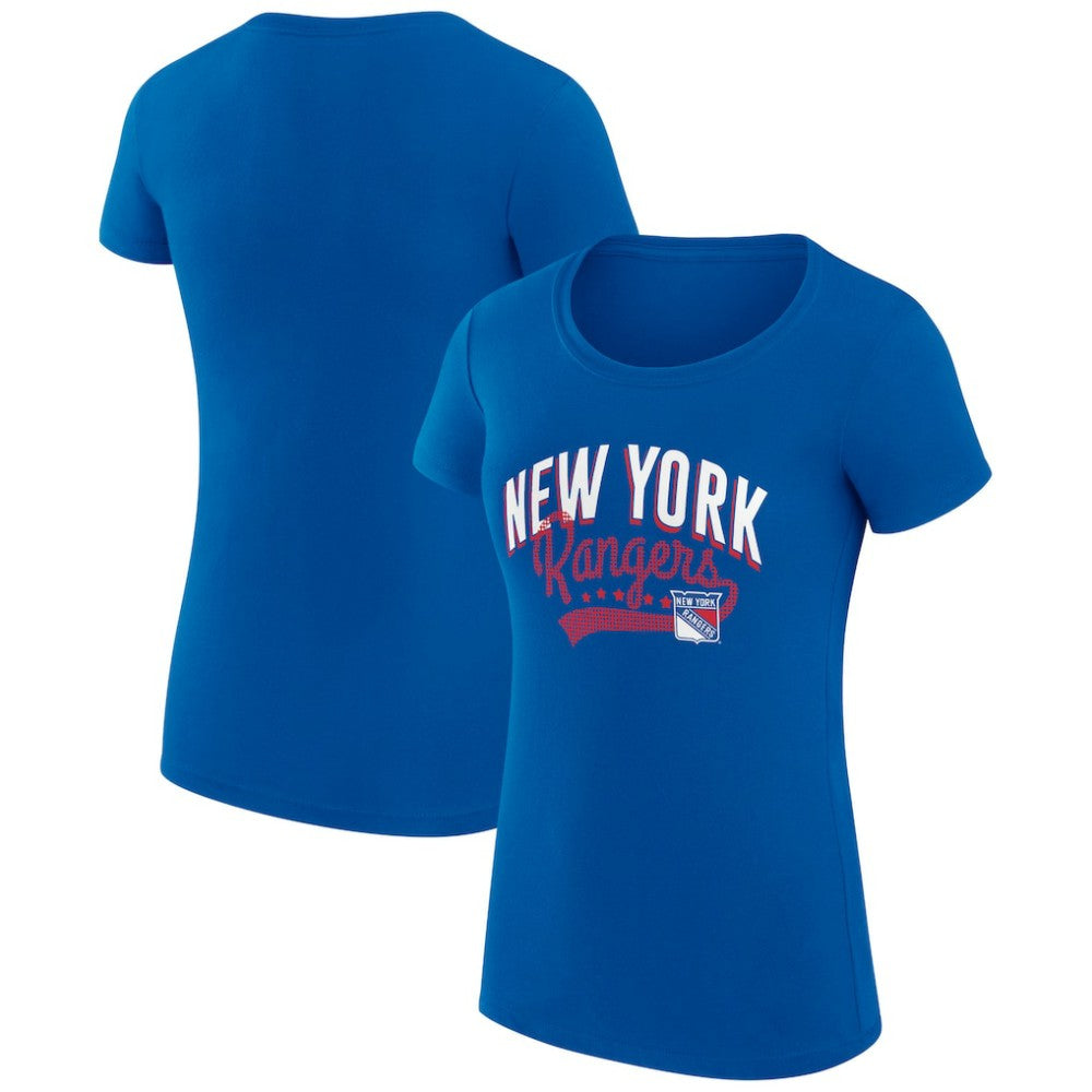 New York Rangers G-III 4Her by Carl Banks Women's Super-Slim Fit Lightweight Filigree Logo T-Shirt – Blue T-shirts