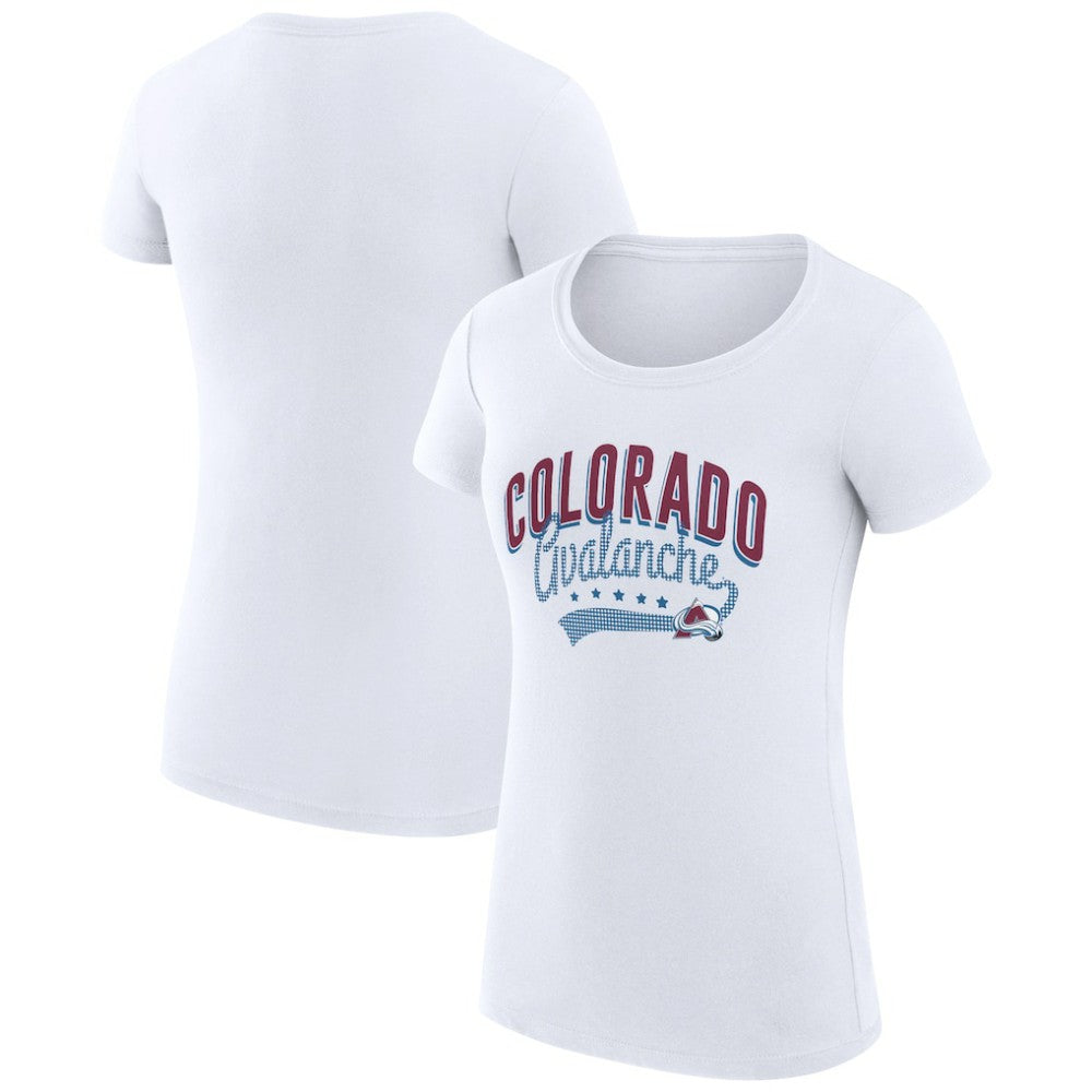 Colorado Avalanche G-III 4Her by Carl Banks Women's Super-Slim Fit Lightweight Filigree Logo T-Shirt – White T-shirts