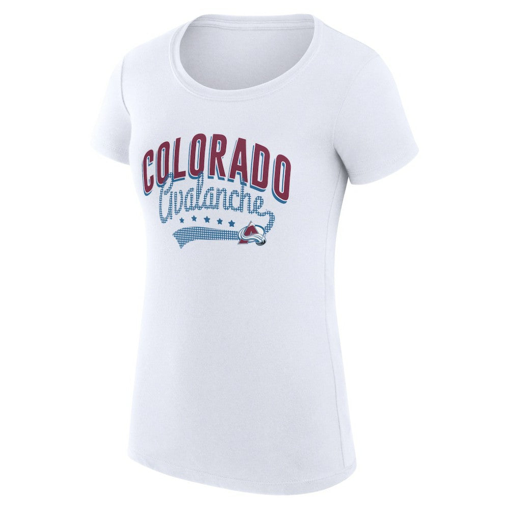 Colorado Avalanche G-III 4Her by Carl Banks Women's Super-Slim Fit Lightweight Filigree Logo T-Shirt – White T-shirts