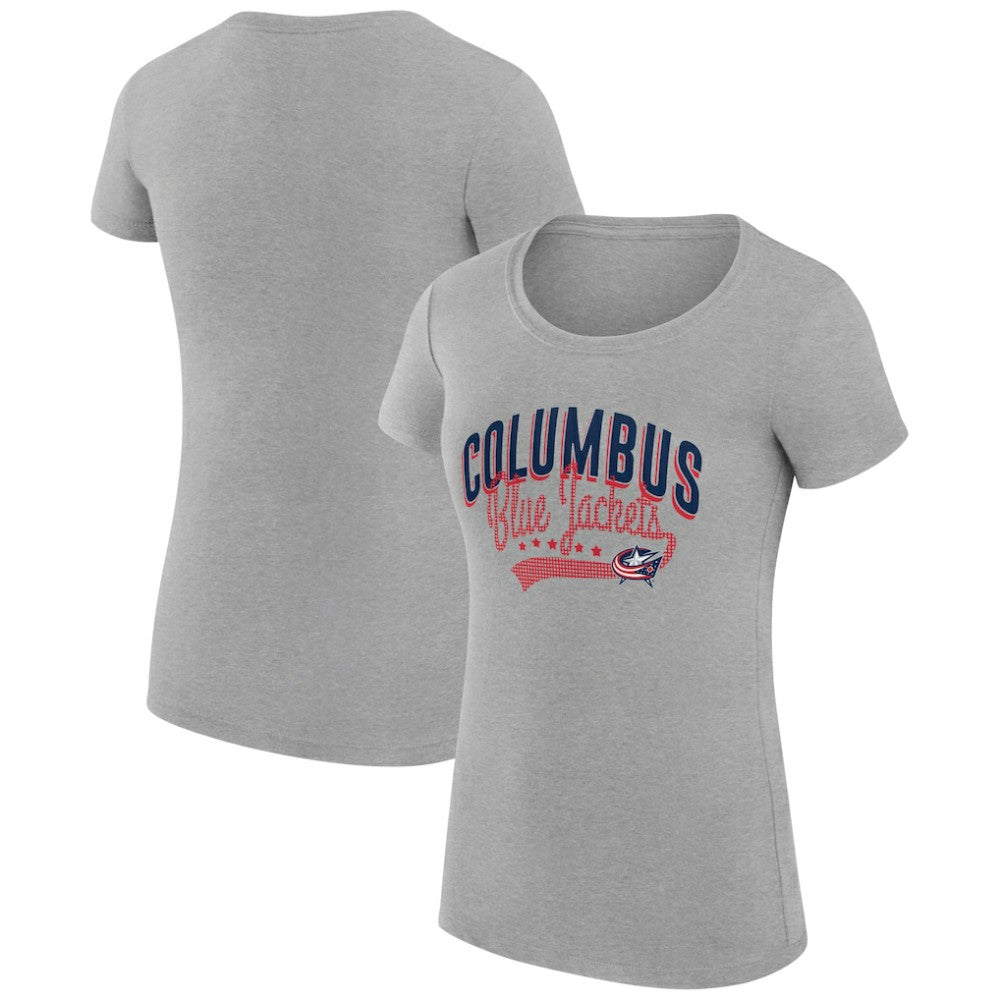 Columbus Blue Jackets G-III 4Her by Carl Banks Women's Super-Slim Fit Lightweight Filigree Logo T-Shirt – Gray T-shirts