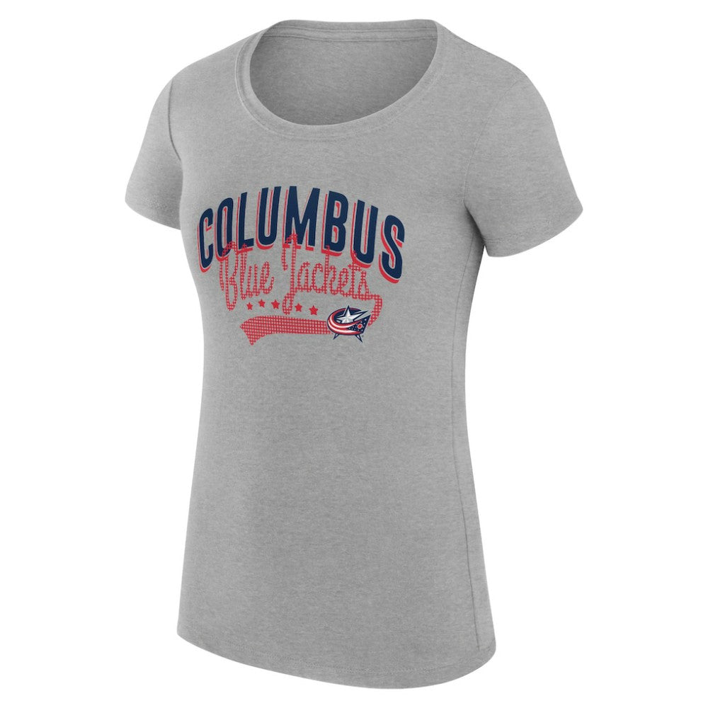 Columbus Blue Jackets G-III 4Her by Carl Banks Women's Super-Slim Fit Lightweight Filigree Logo T-Shirt – Gray T-shirts