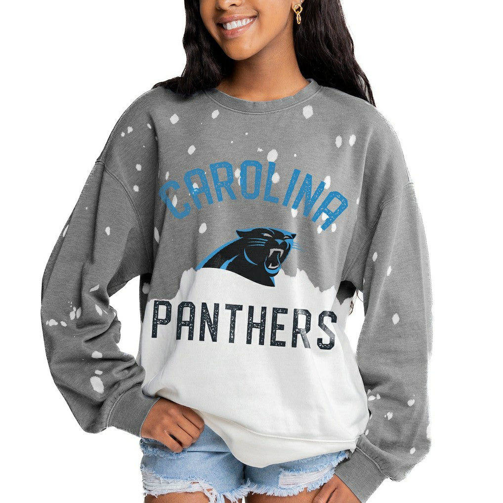 Carolina Panthers Gameday Couture Women's Oversized Coin Toss Faded French Terry Tri-Blend Pullover Sweatshirt - Gray discount