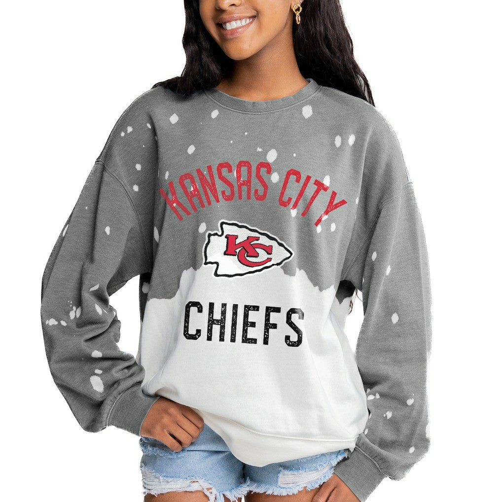 Kansas City Chiefs Gameday Couture Women's Oversized Coin Toss Faded French Terry Tri-Blend Pullover Sweatshirt - Gray on sale