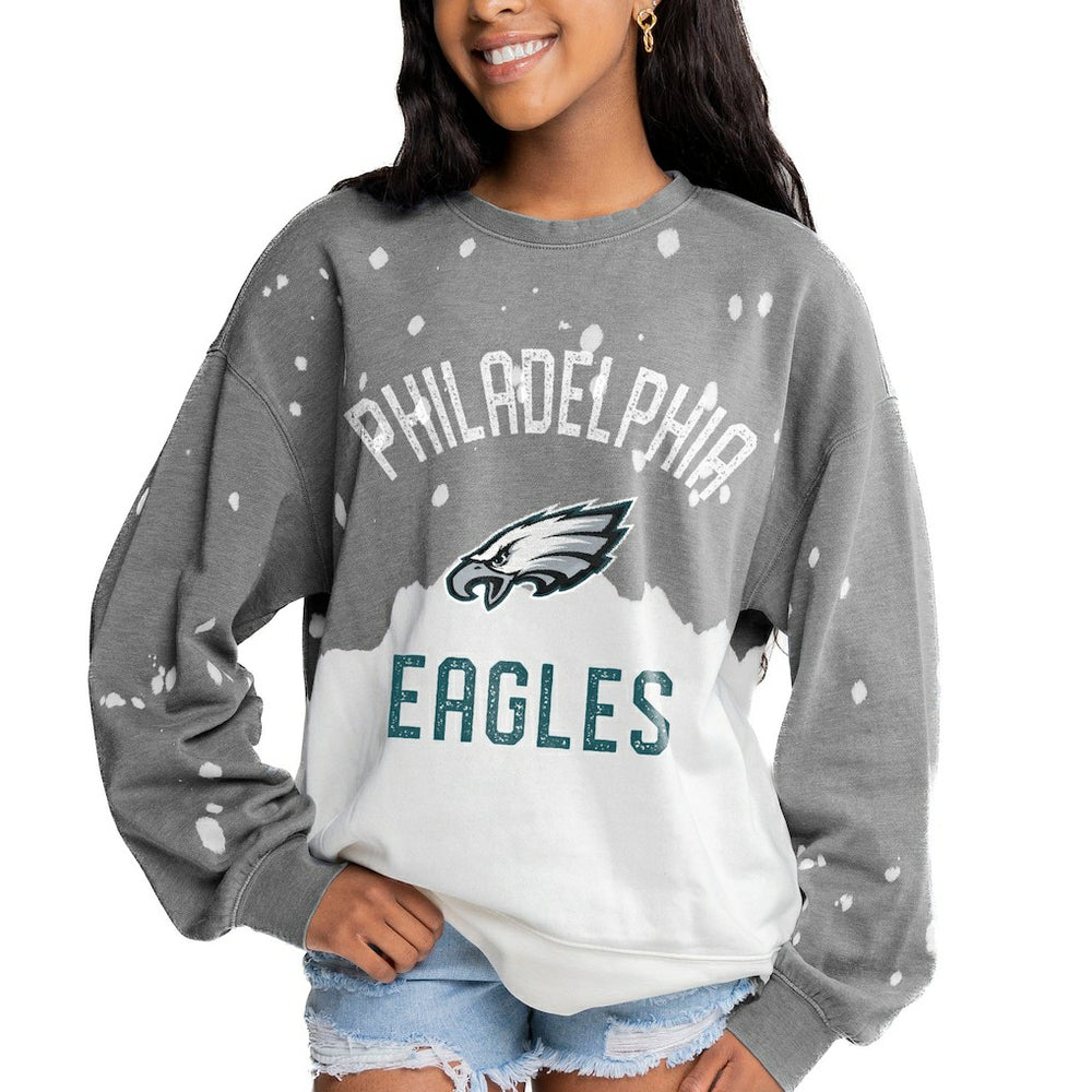Philadelphia Eagles Gameday Couture Women's Oversized Coin Toss Faded French Terry Tri-Blend Pullover Sweatshirt - Gray sale