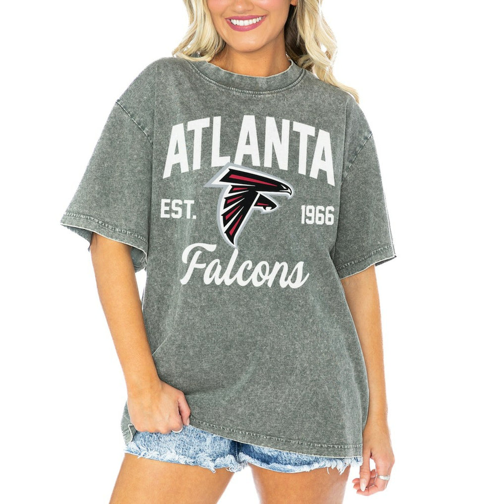 Atlanta Falcons Gameday Couture Women's Tackle Titan Boyfriend Washed T-Shirt - Gray sale