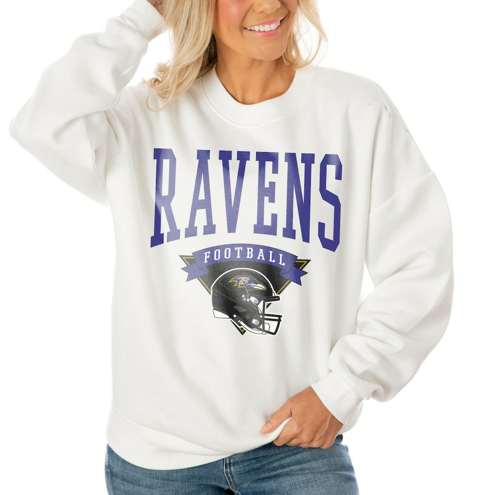 Baltimore Ravens Gameday Couture Women's Oversized Yard Line Tri-Blend Pullover Sweatshirt - White online