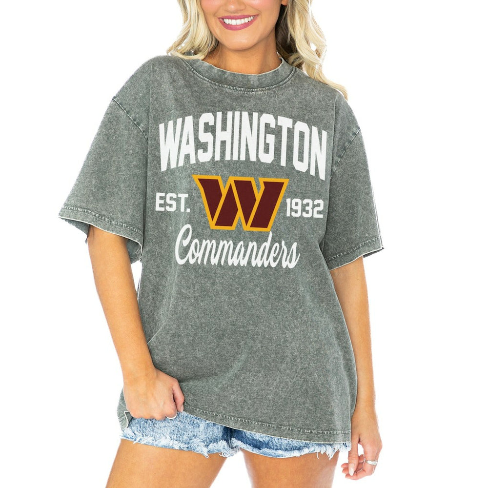 Washington Commanders Gameday Couture Women's Tackle Titan Boyfriend Washed T-Shirt - Gray on sale