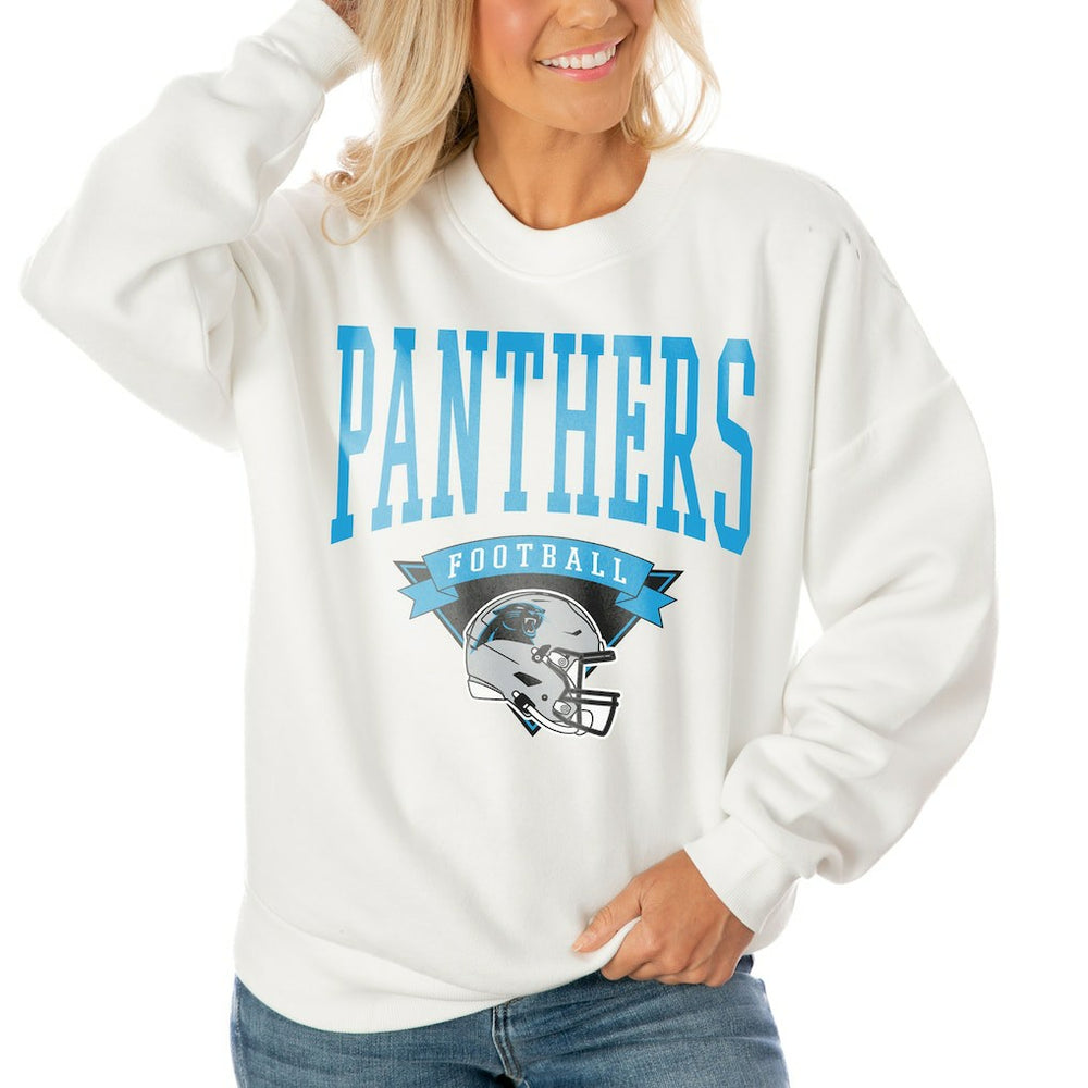 Carolina Panthers Gameday Couture Women's Oversized Yard Line Tri-Blend Pullover Sweatshirt - White sale