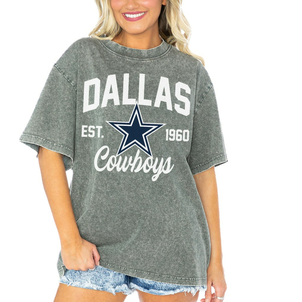 Dallas Cowboys Gameday Couture Women's Tackle Titan Boyfriend Washed T-Shirt - Gray for sale