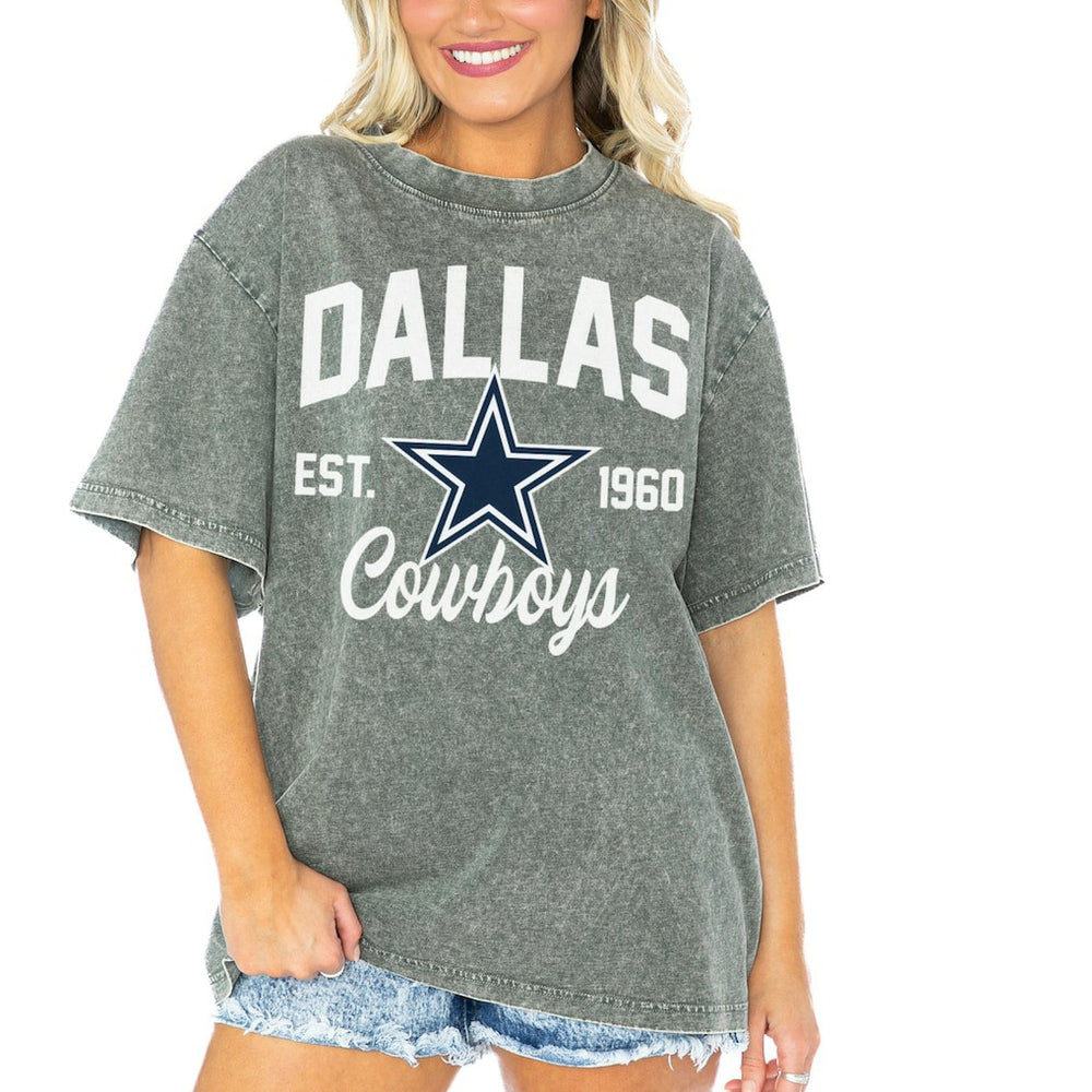 Dallas Cowboys Gameday Couture Women's Tackle Titan Boyfriend Washed T-Shirt - Gray for sale