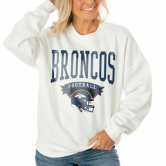 Denver Broncos Gameday Couture Women's Oversized Yard Line Tri-Blend Pullover Sweatshirt - White online
