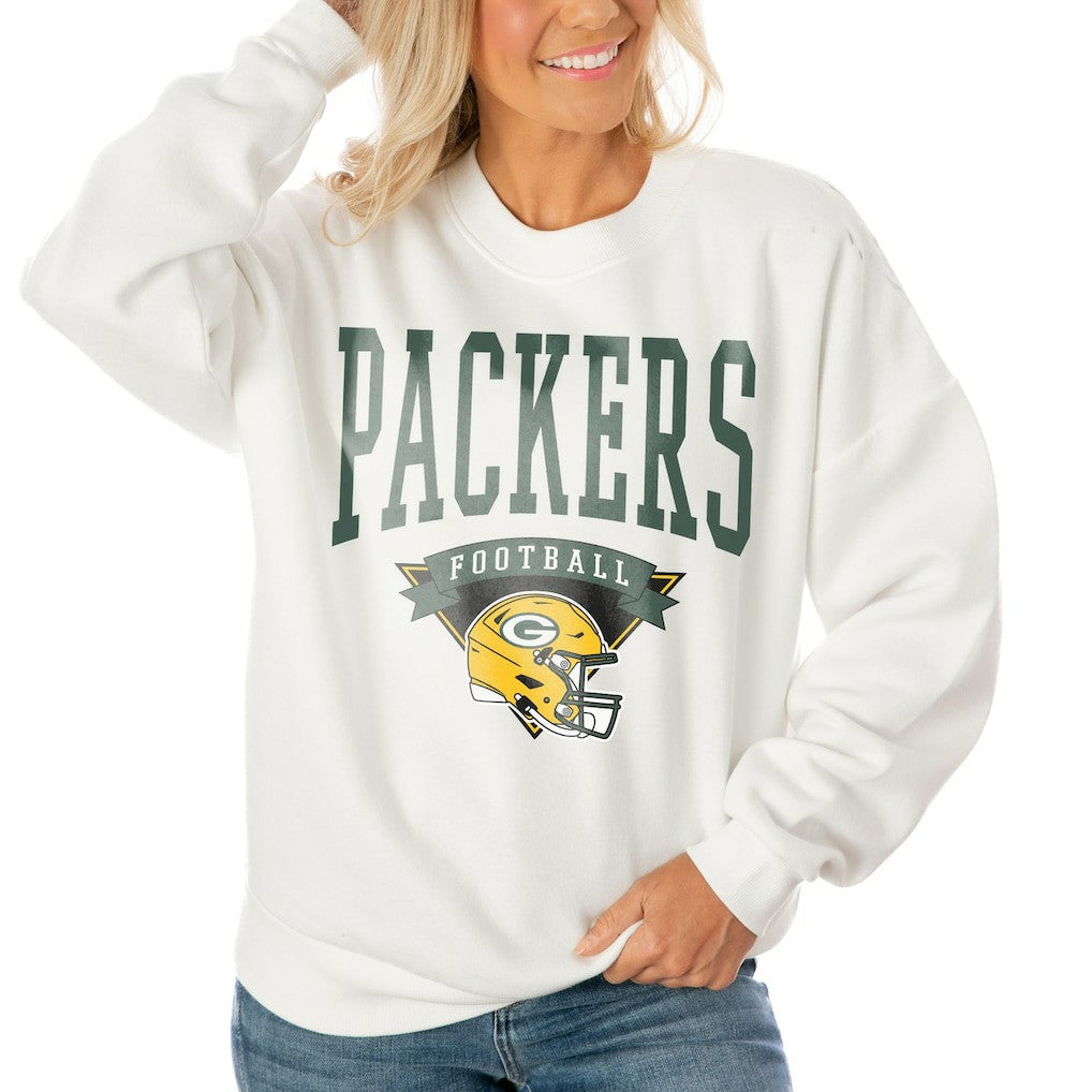 Green Bay Packers Gameday Couture Women's Oversized Yard Line Tri-Blend Pullover Sweatshirt - White on sale