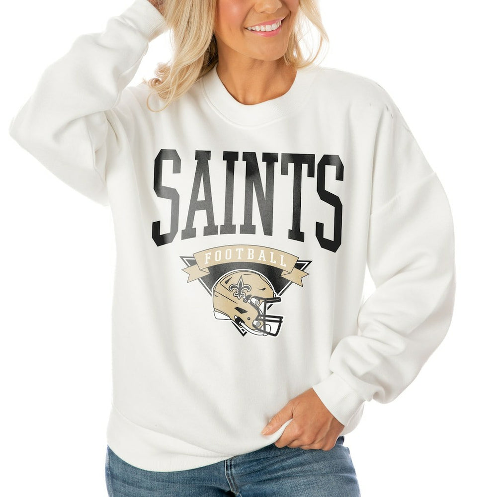 New Orleans Saints Gameday Couture Women's Oversized Yard Line Tri-Blend Pullover Sweatshirt - White cheap