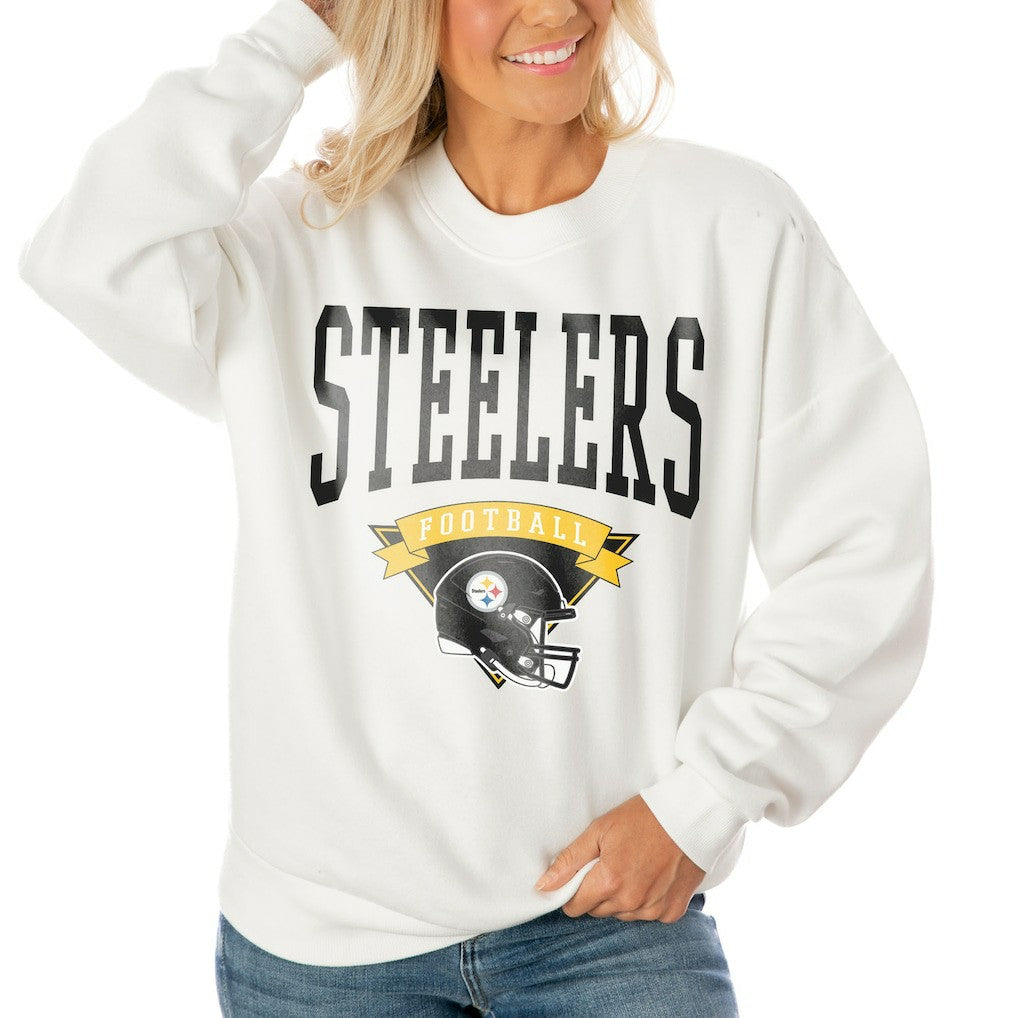Pittsburgh Steelers Gameday Couture Women's Oversized Yard Line Tri-Blend Pullover Sweatshirt - White cheap