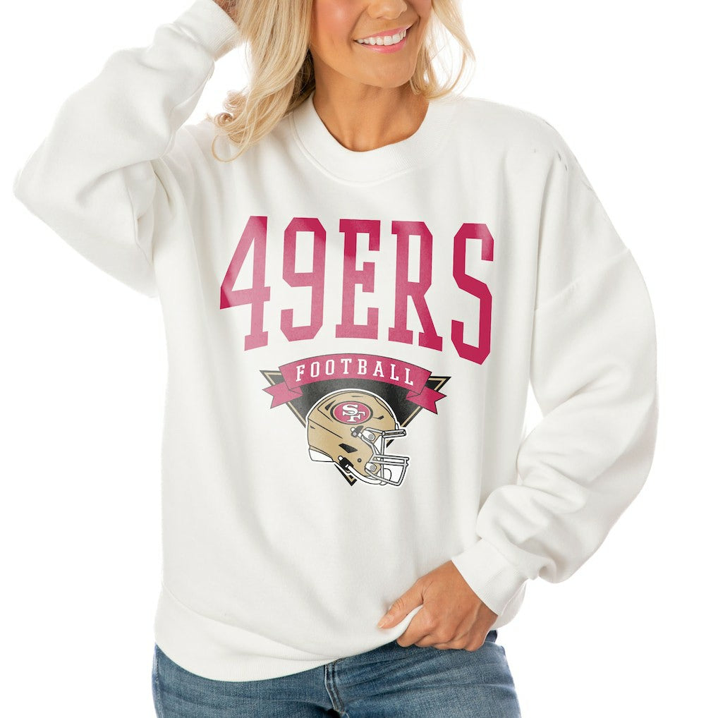 San Francisco 49ers Gameday Couture Women's Oversized Yard Line Tri-Blend Pullover Sweatshirt - White cheap