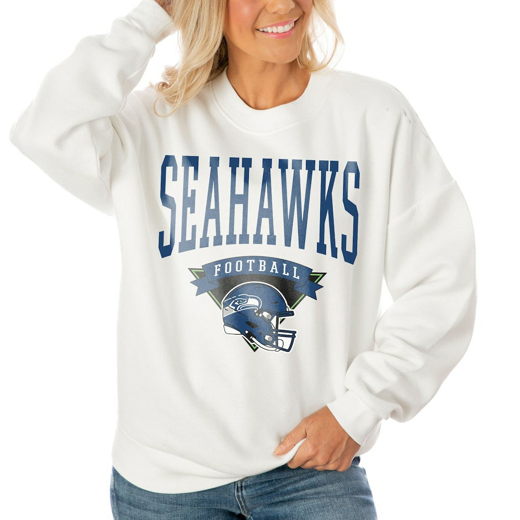 Seattle Seahawks Gameday Couture Women's Oversized Yard Line Tri-Blend Pullover Sweatshirt - White for sale