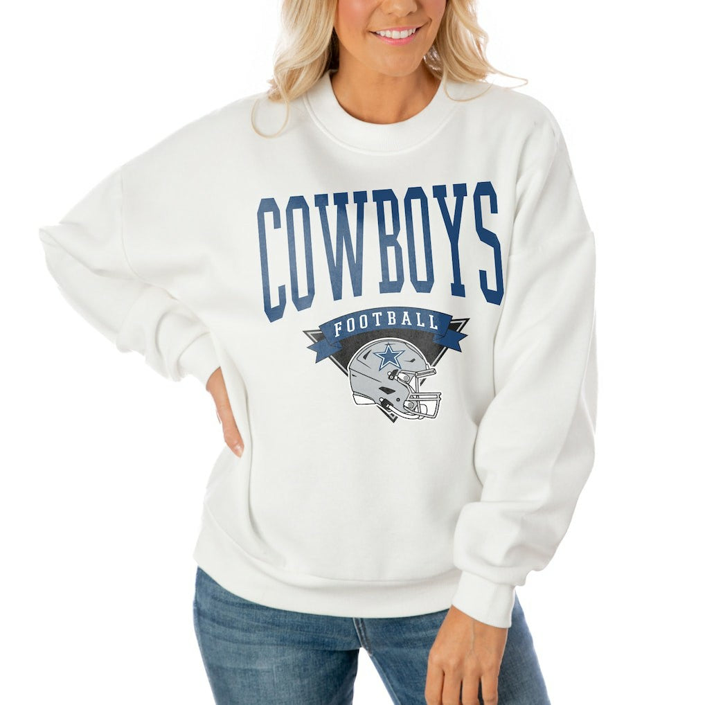 Dallas Cowboys Gameday Couture Women's Oversized Yard Line Tri-Blend Pullover Sweatshirt - White for sale