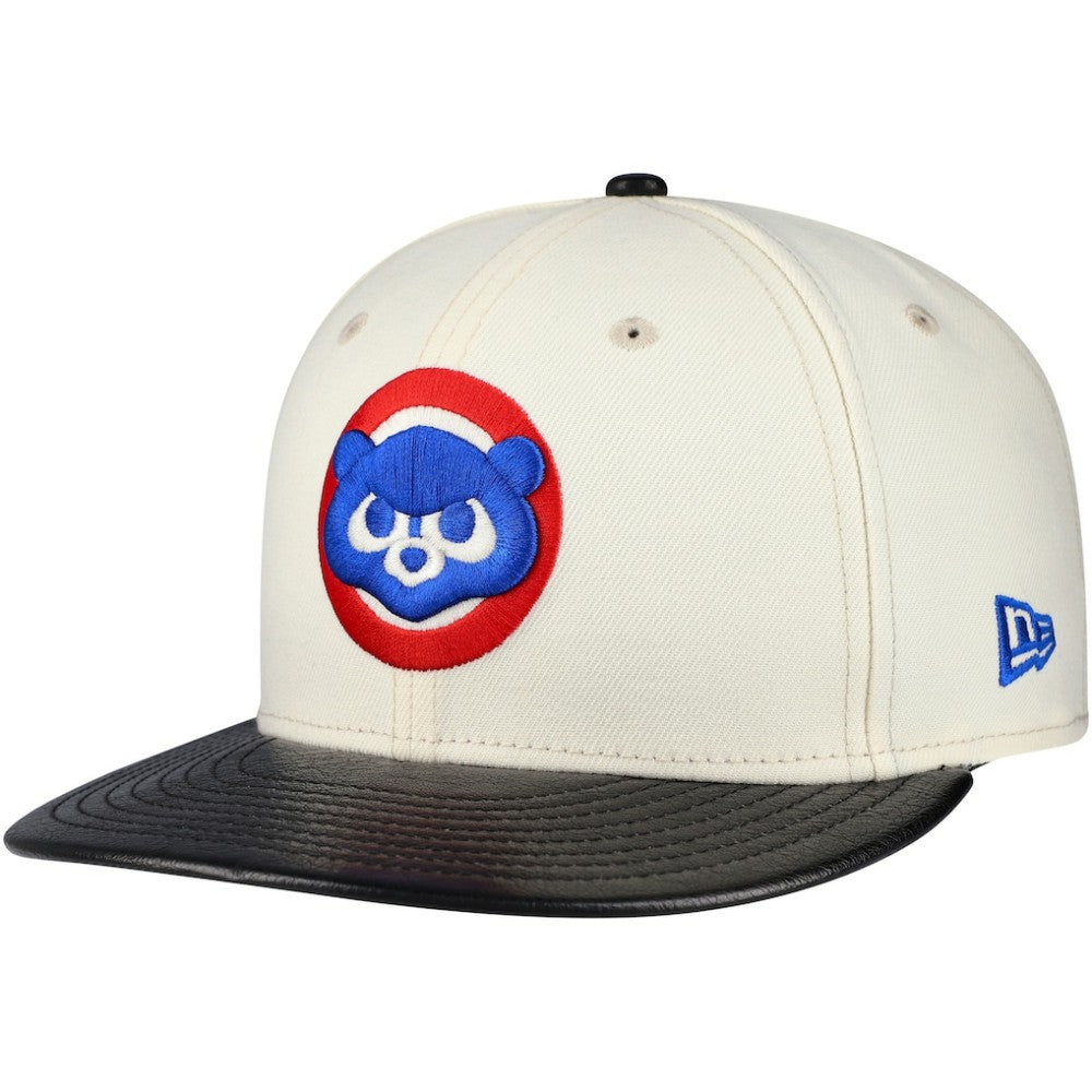 Chicago Cubs Game Night Leather Visor 59FIFTY Fitted Hat Cream