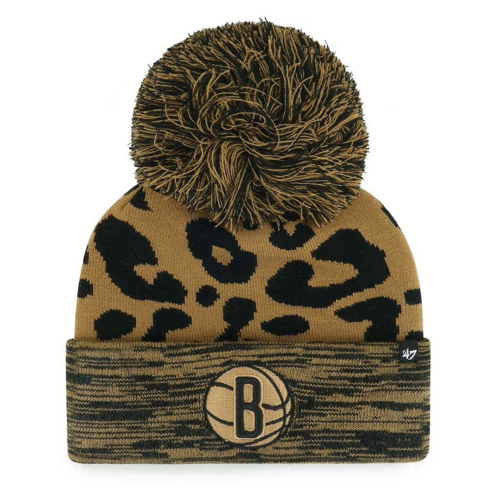 Brooklyn Nets '47 Women's Rosette Cuffed Knit Hat with Pom - Leopard shop