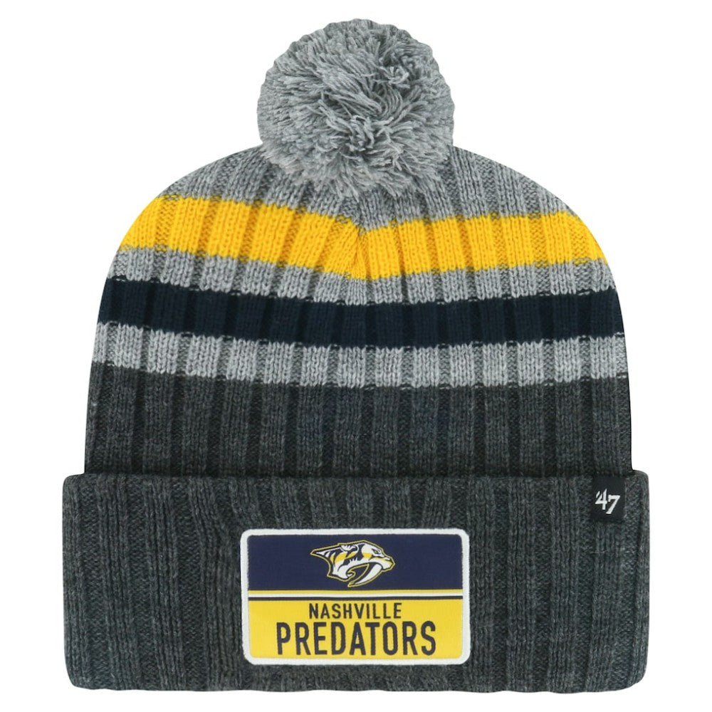 Nashville Predators '47 Stack Patch Cuffed Knit Hat with Pom - Gray Hats