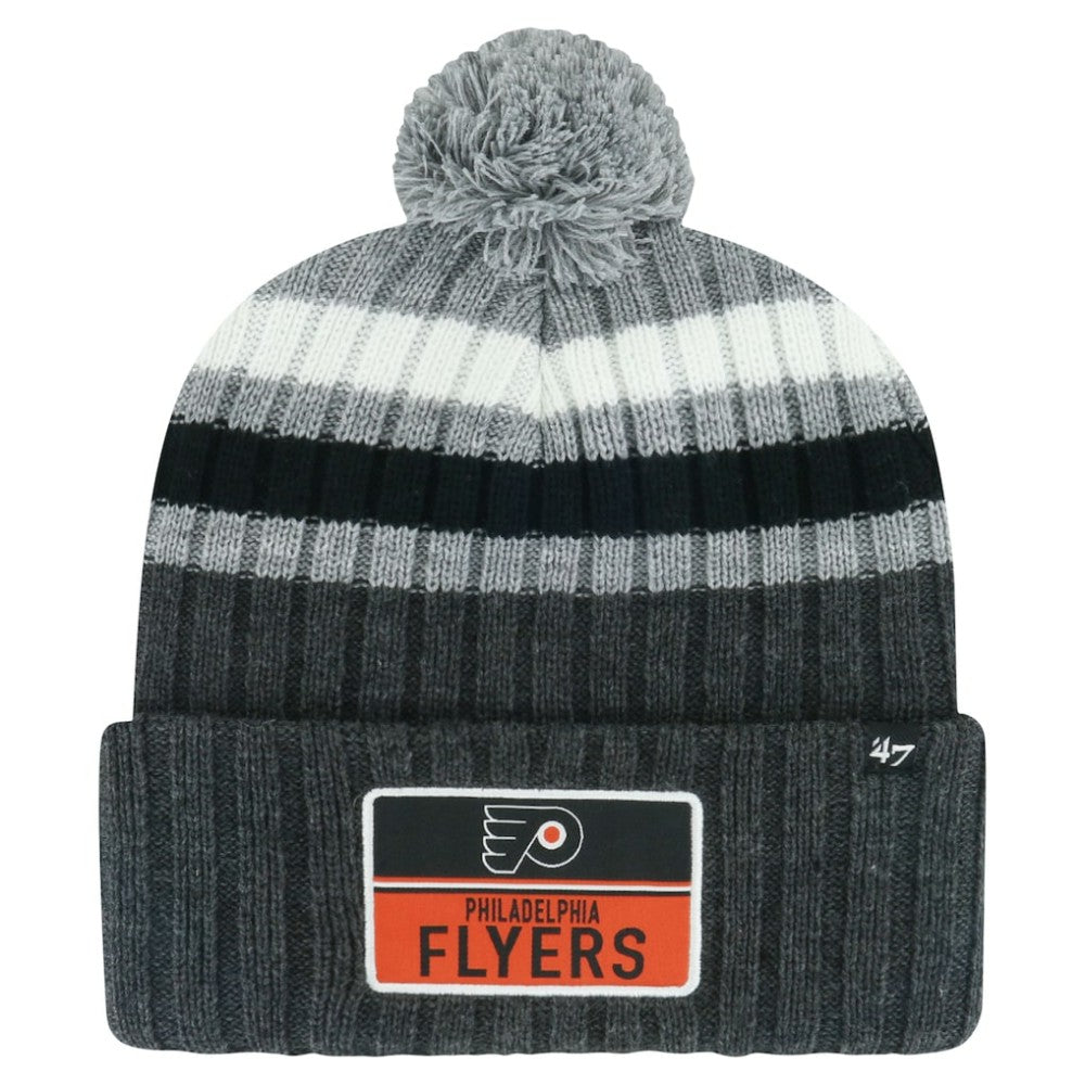 Philadelphia Flyers '47 Stack Patch Cuffed Knit Hat with Pom - Gray Hats