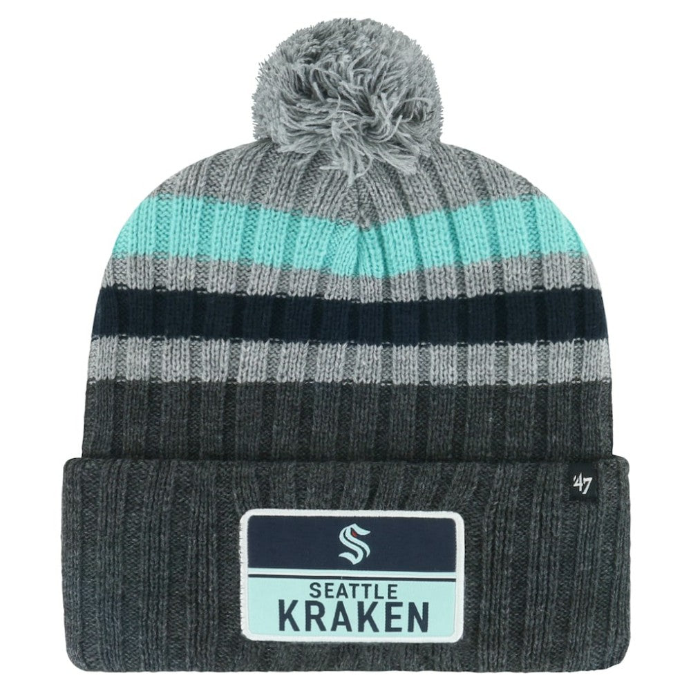 Seattle Kraken '47 Stack Patch Cuffed Knit Hat with Pom - Gray Hats