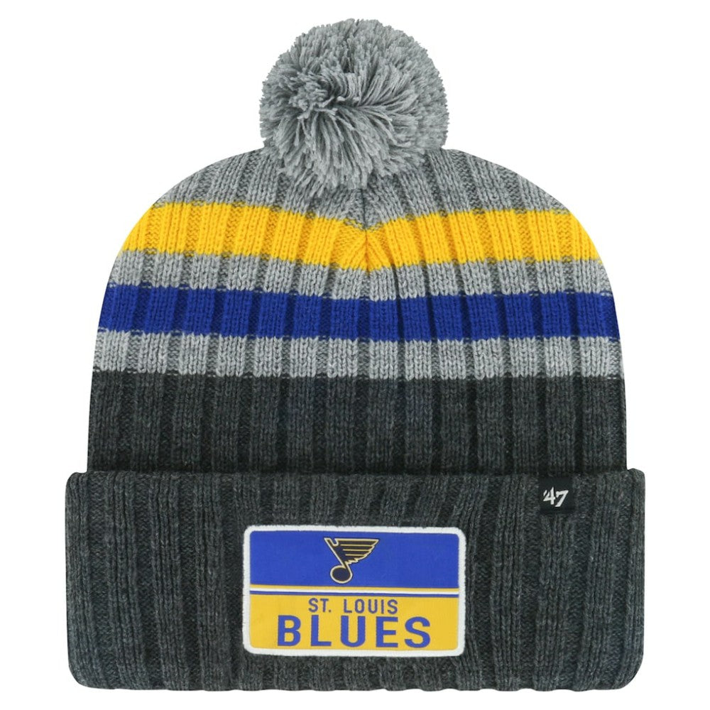 St. Louis Blues '47 Stack Patch Cuffed Knit Hat with Pom - Gray Hats
