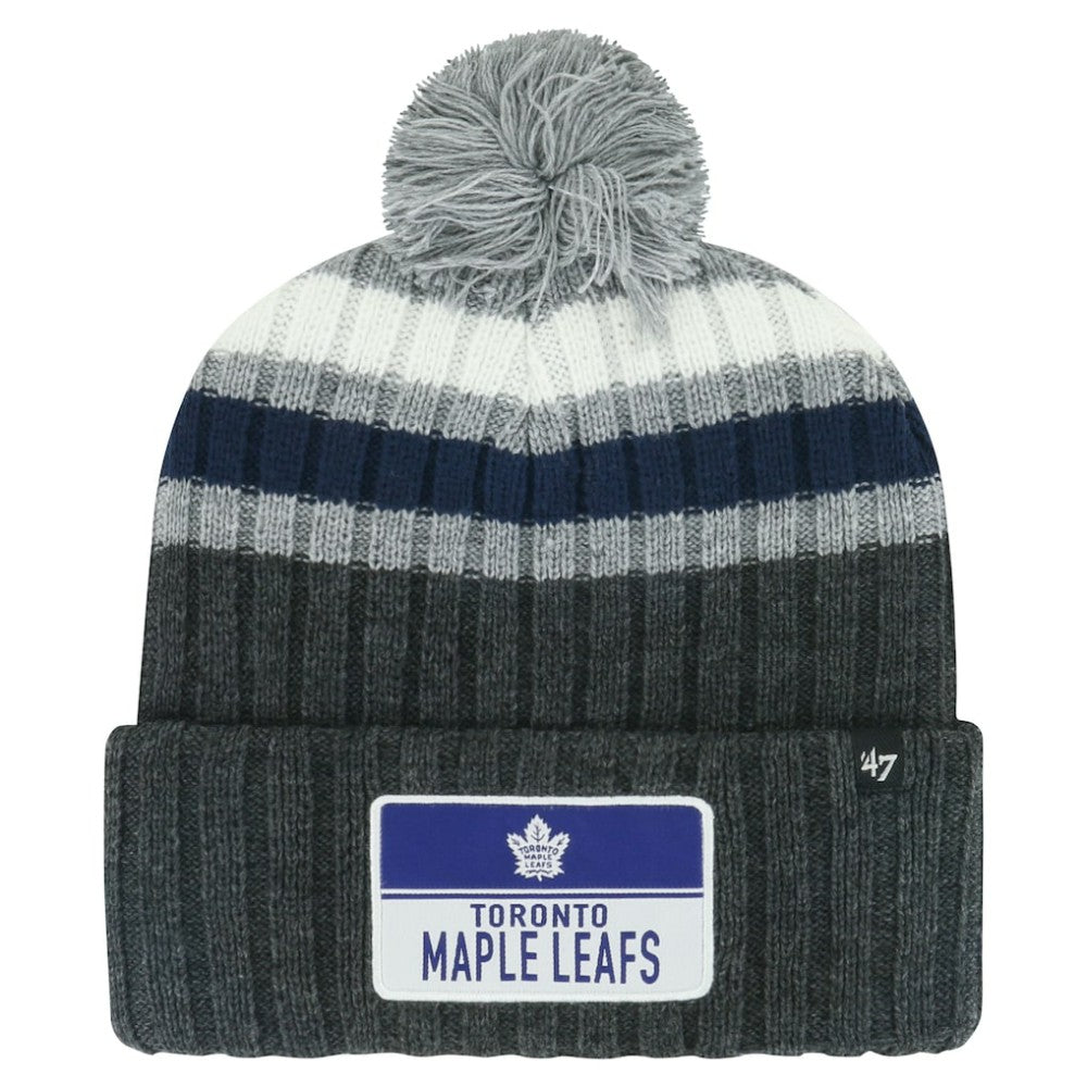 Toronto Maple Leafs '47 Stack Patch Cuffed Knit Hat with Pom - Gray Hats
