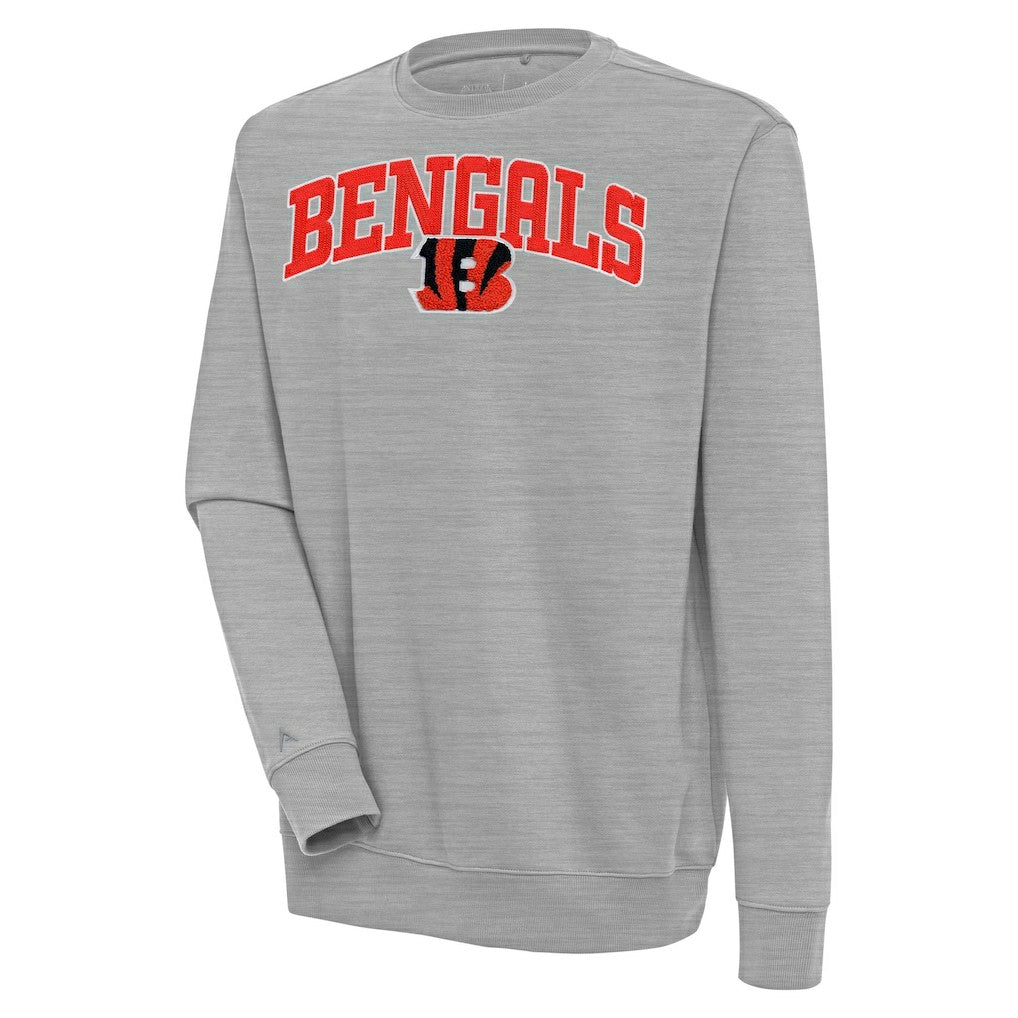 Cincinnati Bengals Antigua Victory Chenille Pullover Sweatshirt - Heather Gray on sale
