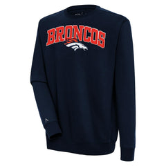 Denver Broncos Antigua Victory Chenille Pullover Sweatshirt - Navy on sale