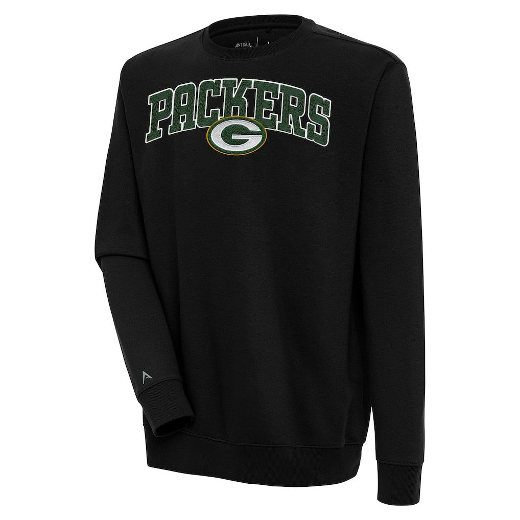 Green Bay Packers Antigua Victory Chenille Pullover Sweatshirt - Black on sale