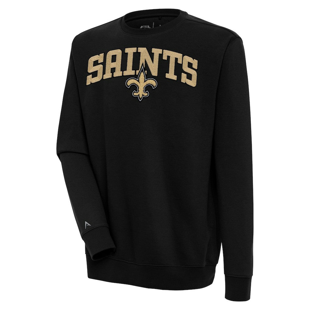 New Orleans Saints Antigua Victory Chenille Pullover Sweatshirt - Black sale