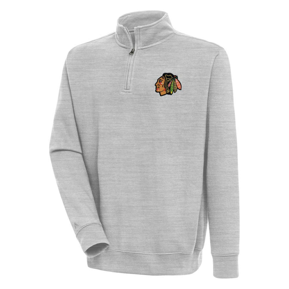 Chicago Blackhawks Antigua Victory Quarter-Zip Pullover Top - Heather Gray Pullover