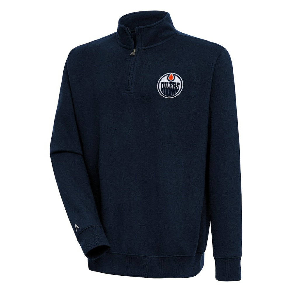 Edmonton Oilers Antigua Victory Quarter-Zip Pullover Top - Navy Pullover