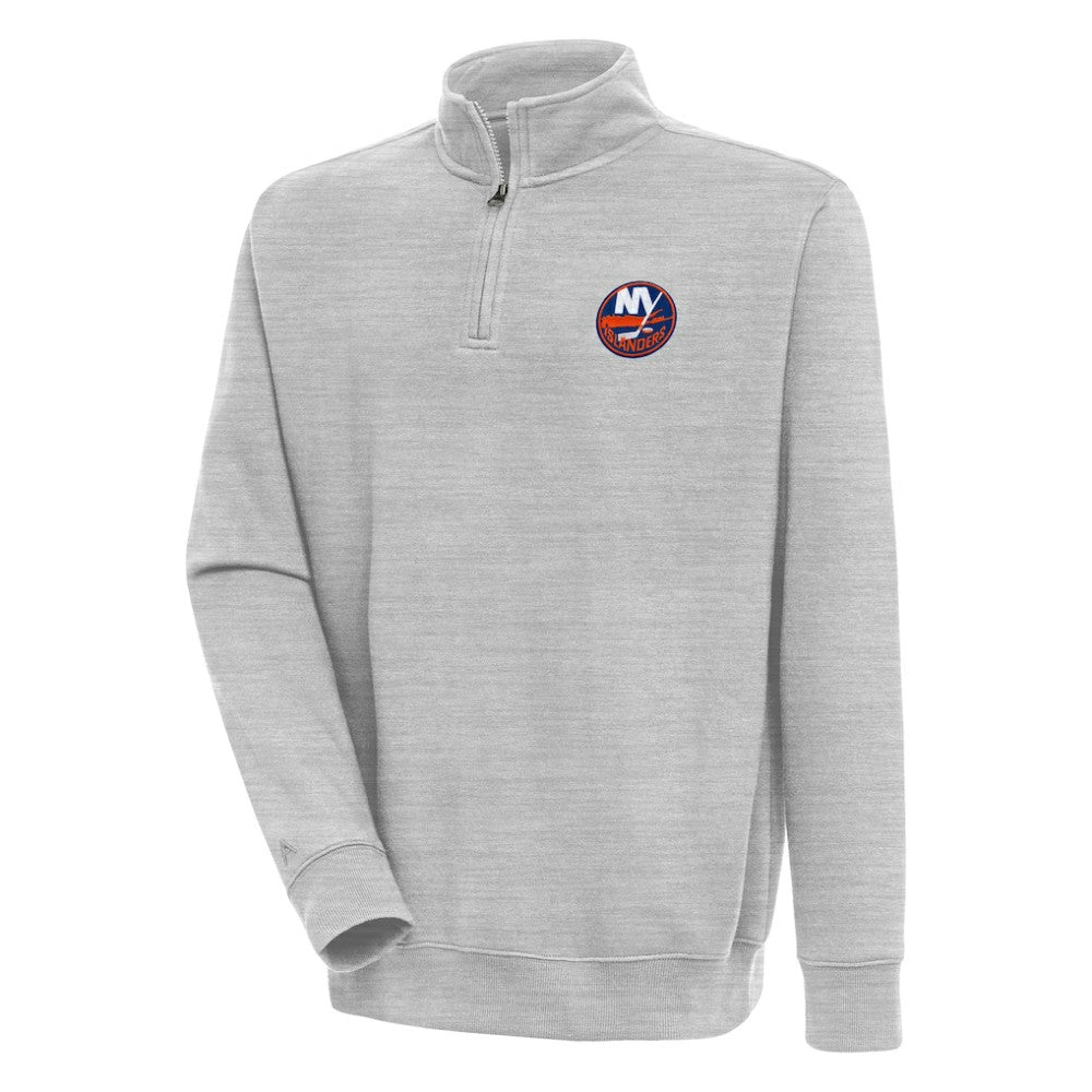 New York Islanders Antigua Victory Quarter-Zip Pullover Top - Heather Gray Pullover