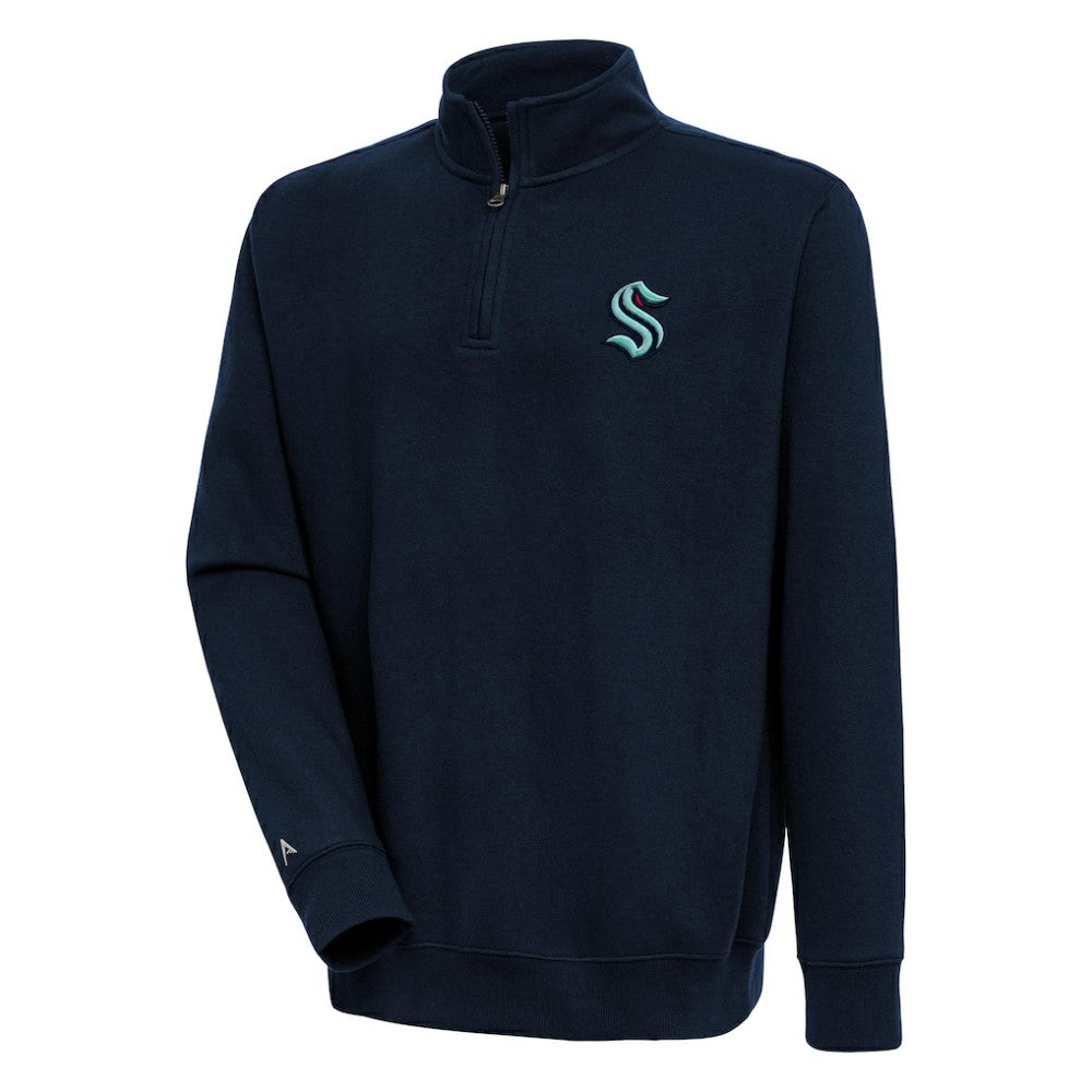 Seattle Kraken Antigua Victory Quarter-Zip Pullover Top - Navy Pullover